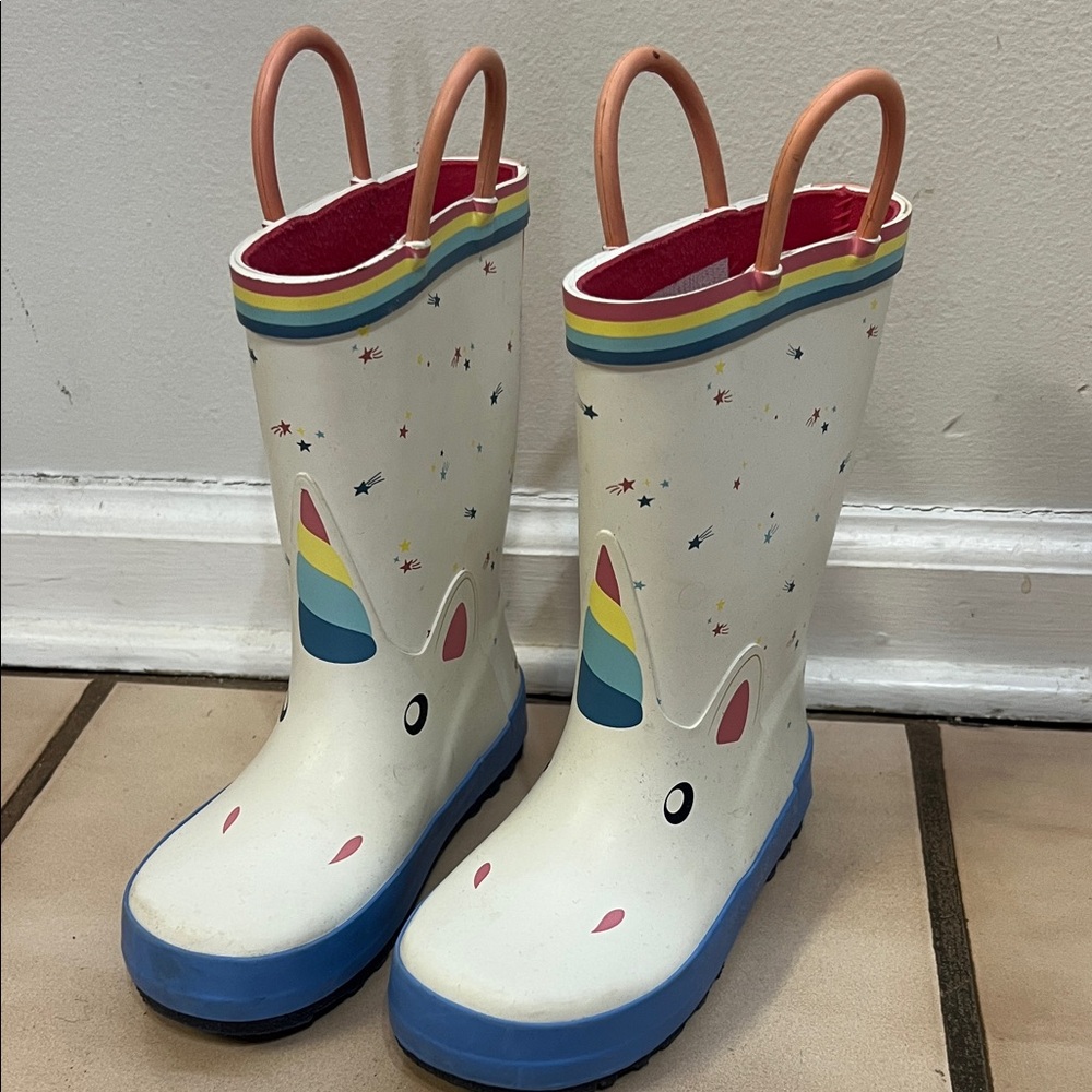 Kids Unicorn Rain Boots with Rainbow Accents